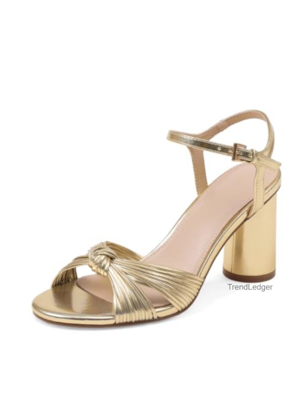 Faux Leather Chunky Block Heel Braided Knot Ankle Strap Sandals